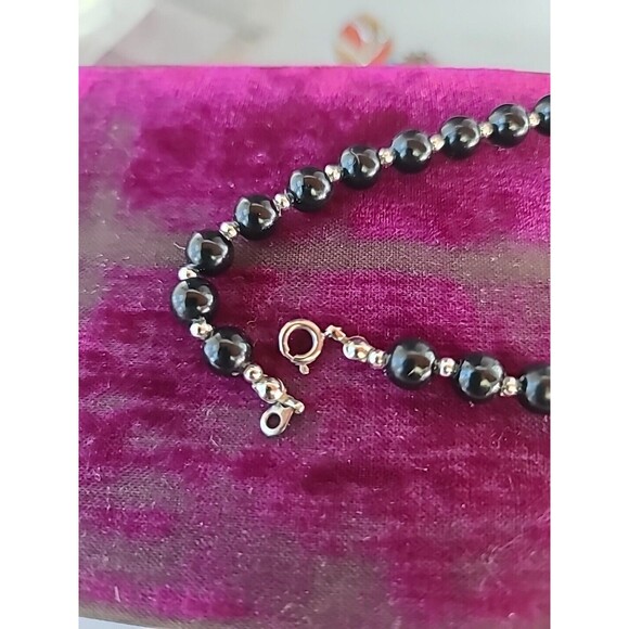 Black Plastic And Silver Tone Metal Beaded Necklace Vintage - Picture 7 of 10